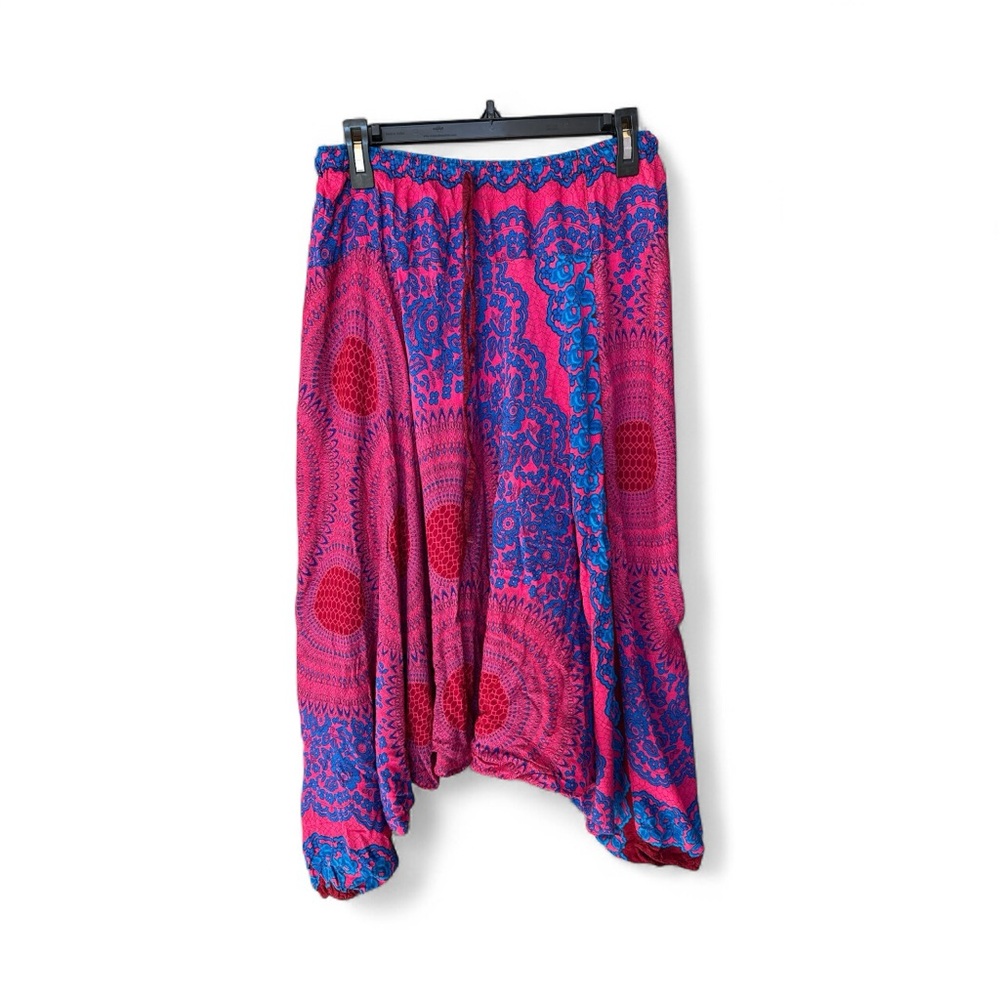 Source Unknown Pink And Blue Patterned Harem Pant… - image 2